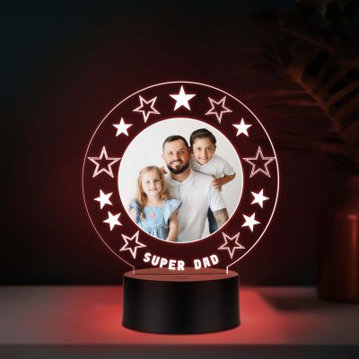 Personalized Super Dad UV Print Photo Multicolor LED Lamp Fathers Day Gift Light